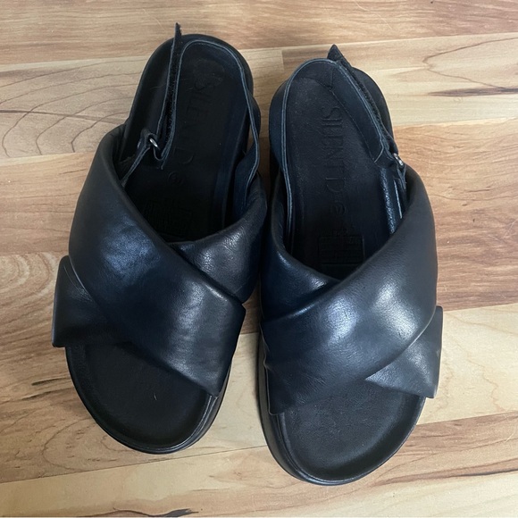 Silent D Pier Black Leather Platform Sandal Size 7 - Picture 4 of 9